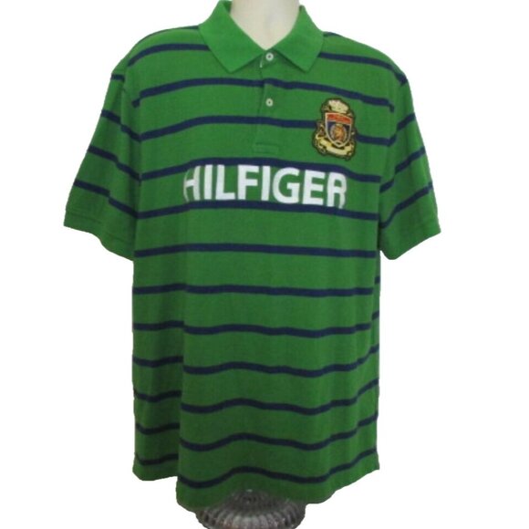 Tommy Hilfiger Polo Green and Blue Strip Logo XXL Custom Fit Shirt - Picture 1 of 7